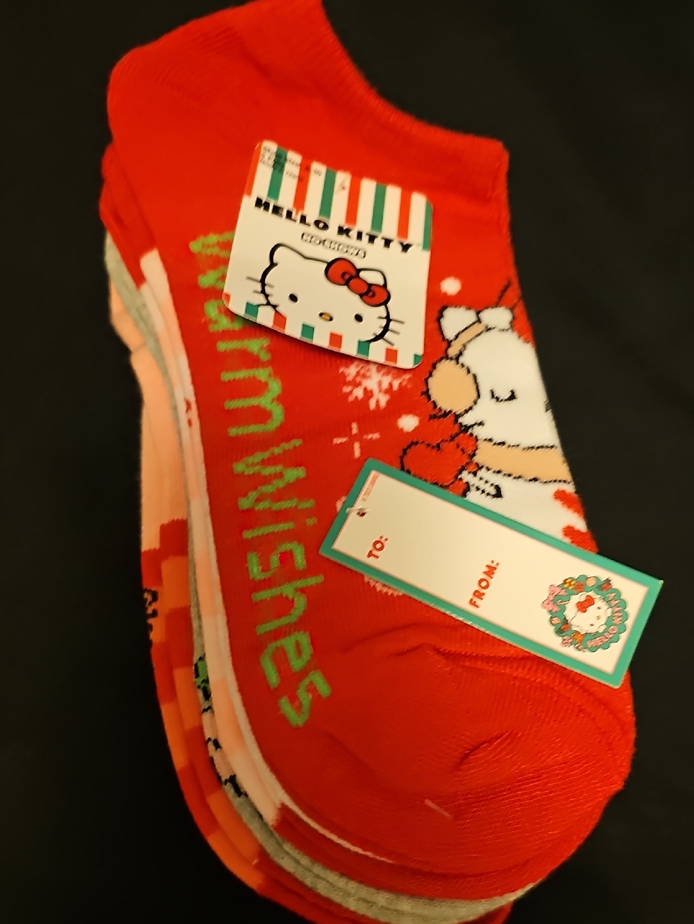 Hello Kitty Red and Green Holiday Women's No Show Socks